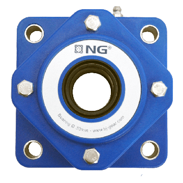 NG wasserdicht Flanschlager F4 Ø30, 4-Loch, offener Deckel, blau