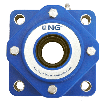 NG wasserdicht Flanschlager F4 Ø25, 4-Loch, offener Deckel, blau