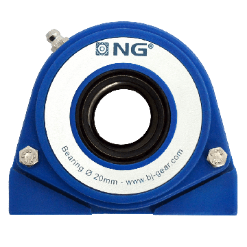 NG wasserdicht Stehlager mit Gewinde S2 Ø20, 2-Loch, offener Deckel, Blau