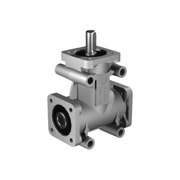 Poggi right angle gearbox 2012, R1:3, D1/2, Ø14h7 / Ø14H7, 3-way, Aluminium