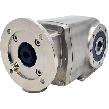 Clean-Geartech X62N, helical bevel gear Ø35H7 hollow shaft, 35,35:1, input 80B14, B3, stainless steel