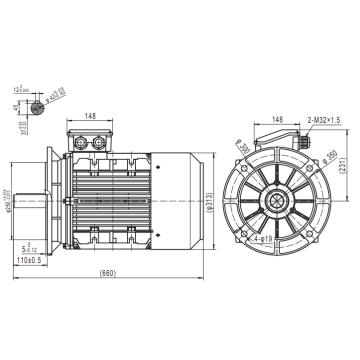 Busck AC motor T3CR180L, 22kW, 1460RPM, B3, 400/690, 50 Hz, Busck AC motor T3CR160MB-2B5, 15kW, 2940RPM, B5, 400/690, 50 Hz, Cast iron