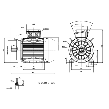Busck AC motor T3CR225M-2B35, 45kW, 2950RPM, B35, 400/690, 50 Hz, Støbejern