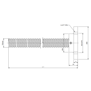 TR24x5 Trapezoidal spindle cut to length, mounted with pressure plate