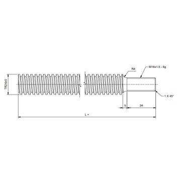 TR24x5 Trapezoidal spindle cut to length, male thread, M16x1.5