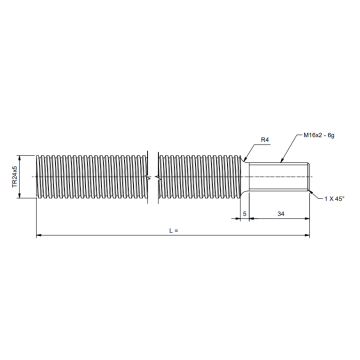 TR24x5 Trapezspindel auf Länge geschnitten, Außengewinde, M16x2