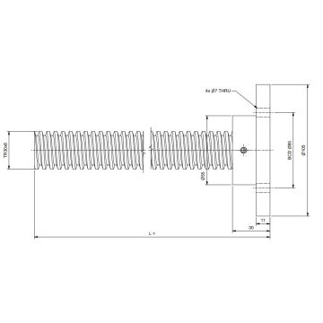 Trapezoidal spindle TR30x6 cut to length, mounted with pressure plate