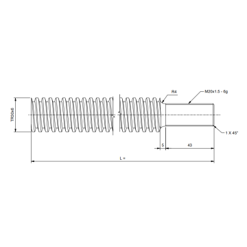 TR30x6 Trapezspindel auf Länge geschnitten, Außengewinde 1-seitig M20x1,5