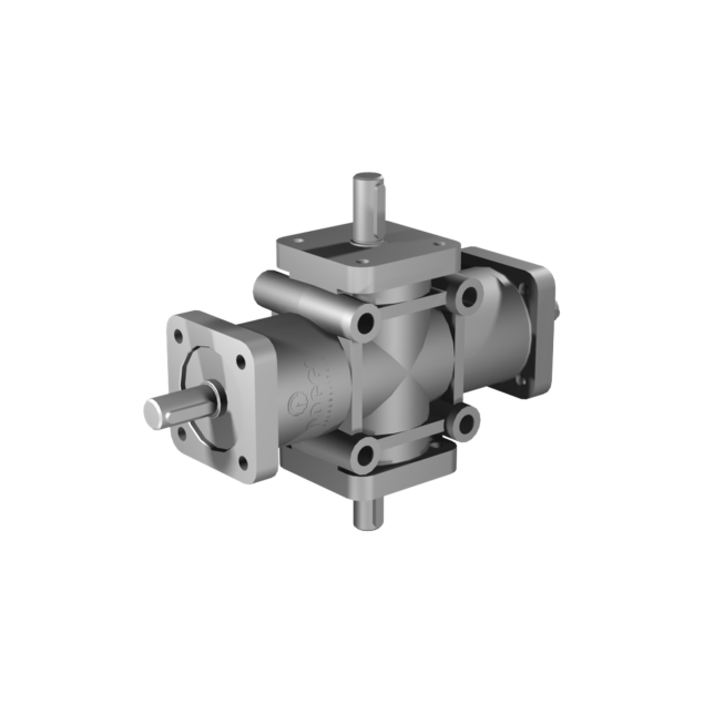 Poggi right angle gearbox 2006, R1:2, D1/2, Ø14h7, 4-way, Aluminium