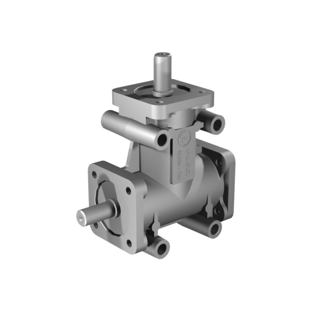 Poggi right angle gearbox 2011, R1:3, D2, Ø14h7, 2-way, Reduced backlash, Aluminium