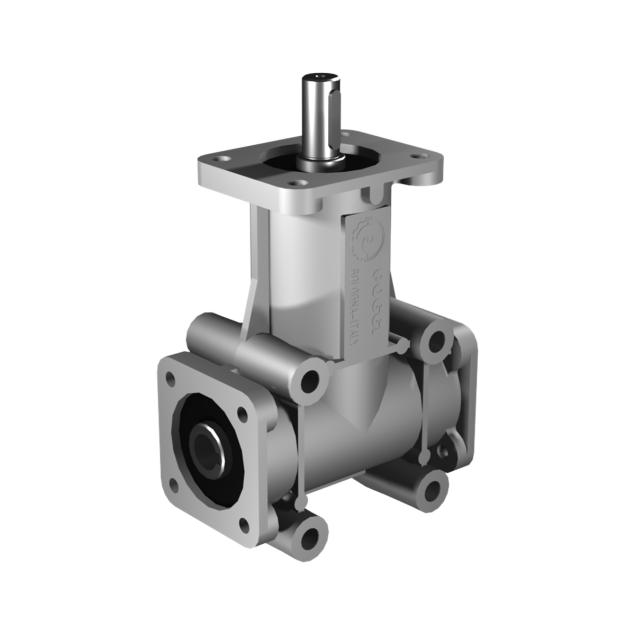 Poggi right angle gearbox 2028, R1:3, D1/2, Ø19h7 - Ø19H7, 3-way, Reduced backlash, Aluminium