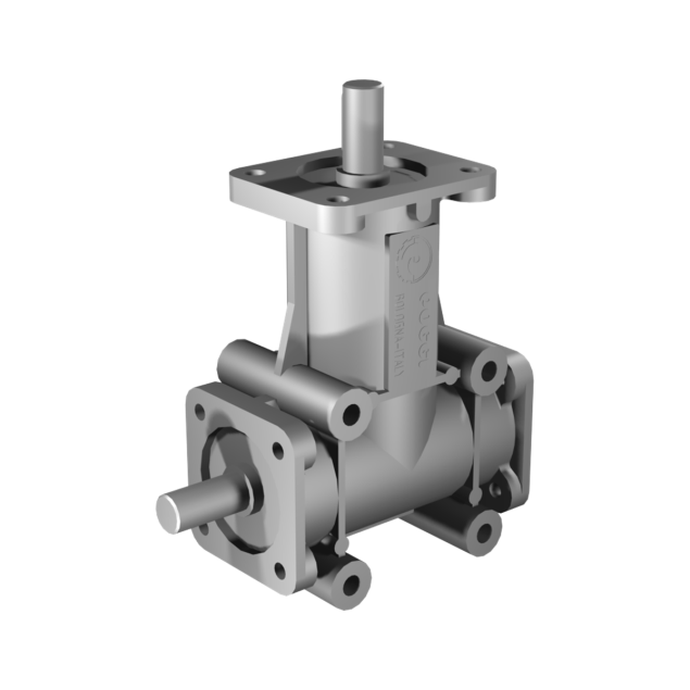 Poggi right angle gearbox 2030, R1:3, D1, Ø19h7, 2-way, Reduced backlash, Aluminium