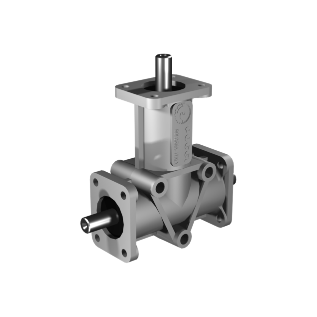 Poggi right angle gearbox 4002, R1:1, D1/2, Ø8h7, 3-way, Aluminium