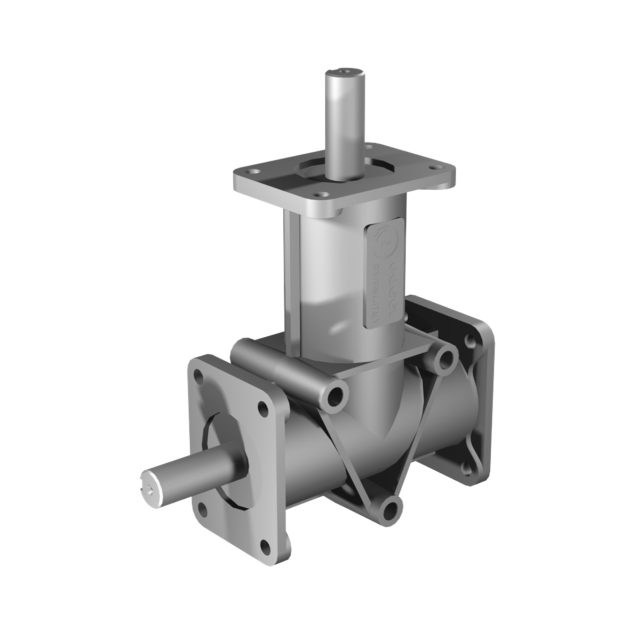 Poggi right angle gearbox 4030, R1:2, D1, Ø20f7, 2-way, Aluminium