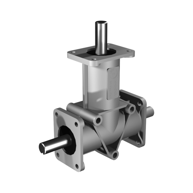 Poggi right angle gearbox 4031, R1:1, D1/2, Ø20f7, 3-way, Aluminium