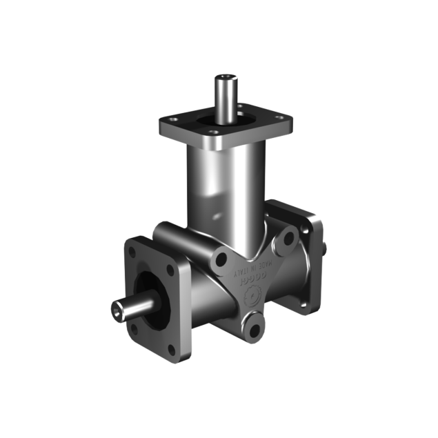 Poggi right angle gearbox 5002, R1:1, D1/2, Ø8f7, 3-way, Stainless steel