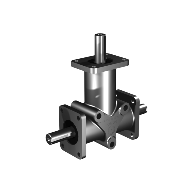 Poggi right angle gearbox 5008, R1:1, D1/2, Ø15f7, 3-way, Stainless steel