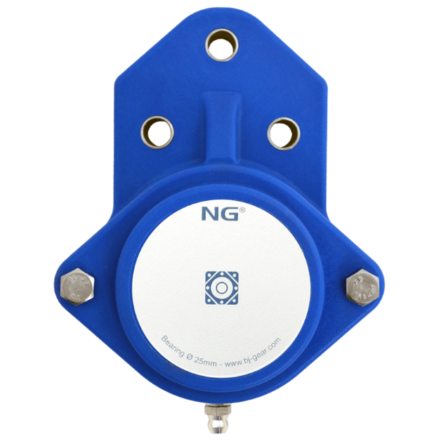 NG waterproof flange bearing F3 Ø25, 3-bolt, closed cover, blue