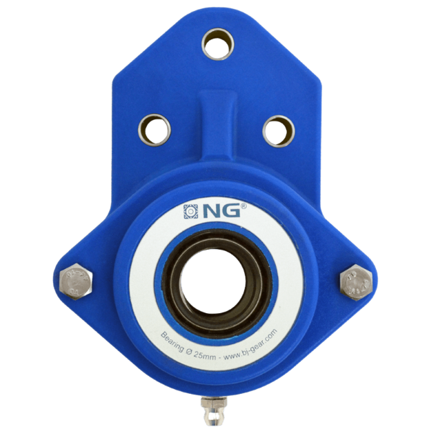 NG waterproof flange bearing F3 Ø25, 3-bolt, open cover, blue