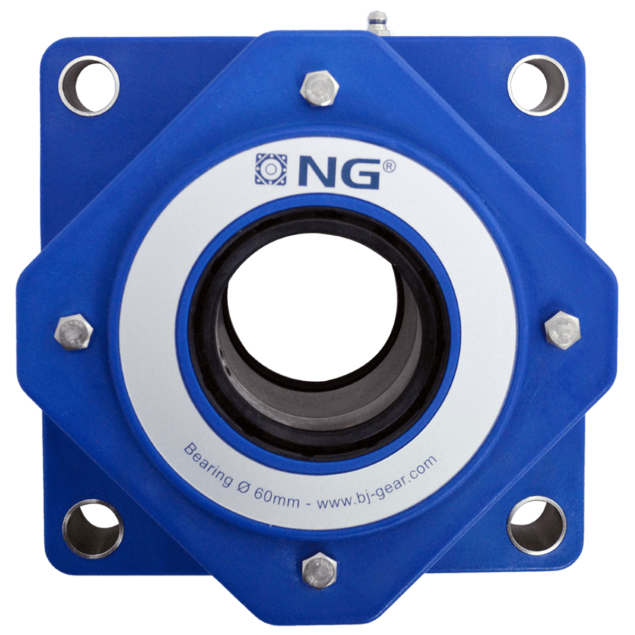 NG waterproof flange bearing F4 Ø60, 4-bolt, open cover, blue