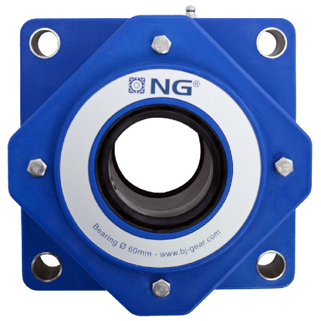 NG waterproof flange bearing F4 Ø60, 4-bolt, open cover, blue