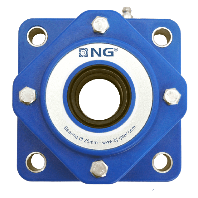 NG wasserdicht Flanschlager F4 Ø25, 4-Loch, offener Deckel, blau