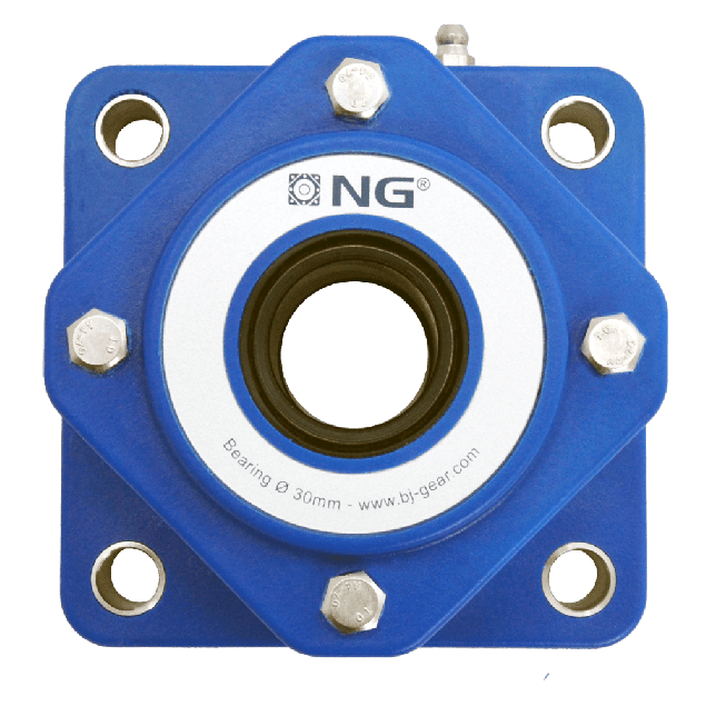 NG wasserdicht Flanschlager F4 Ø30, 4-Loch, offener Deckel, blau
