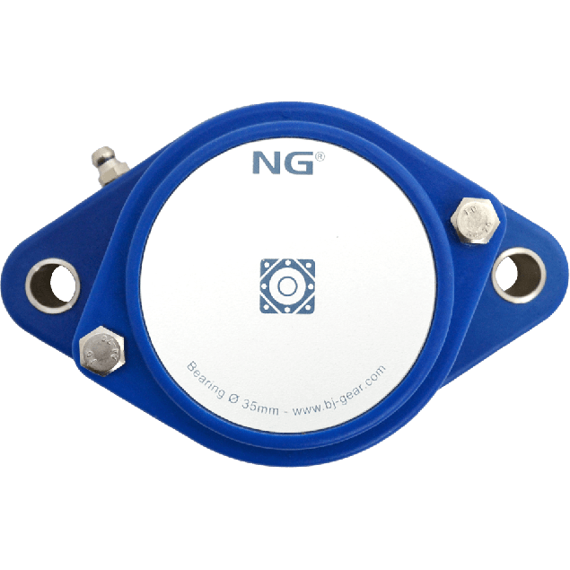 NG waterproof flange bearing F2 Ø35, 2-bolt, closed cover, blue