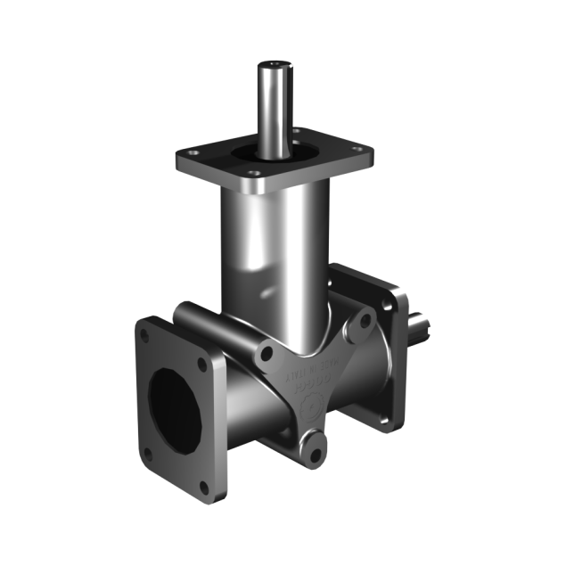 Poggi right angle gearbox 5030, R1:1, D1, Ø20f7, 2-way, Stainless steel