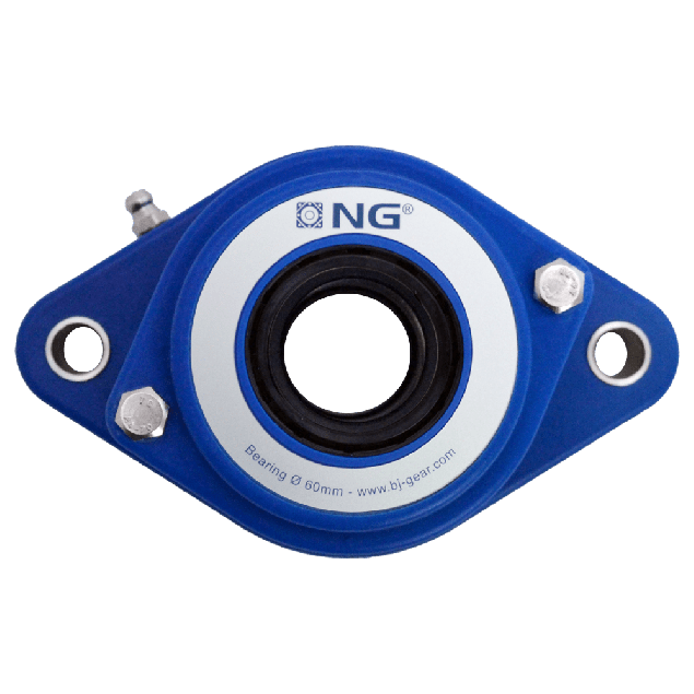 NG waterproof flange bearing F2 Ø60, 2-bolt, open cover, blue