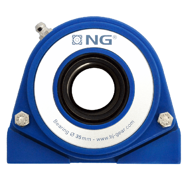 NG waterproof pillow block bearing with thread S2 Ø35, 2-bolt, open cover, blue
