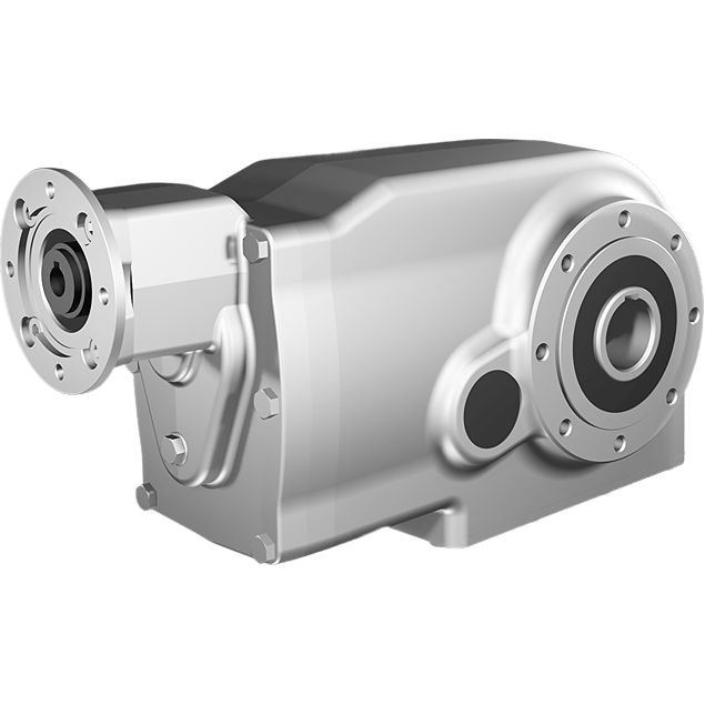 Clean-Geartech X74N, helical bevel gear Ø40H7 hollow shaft, 337,39:1, input 71B14, B3, stainless steel