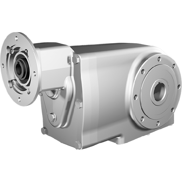 Clean-Geartech X63N, helical bevel gear Ø35H7 hollow shaft, 100,47:1, input 80B14, B3, stainless steel