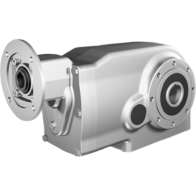 Clean-Geartech X74N, helical bevel gear Ø40H7 hollow shaft, 116,35:1, input 90B14, B3, stainless steel