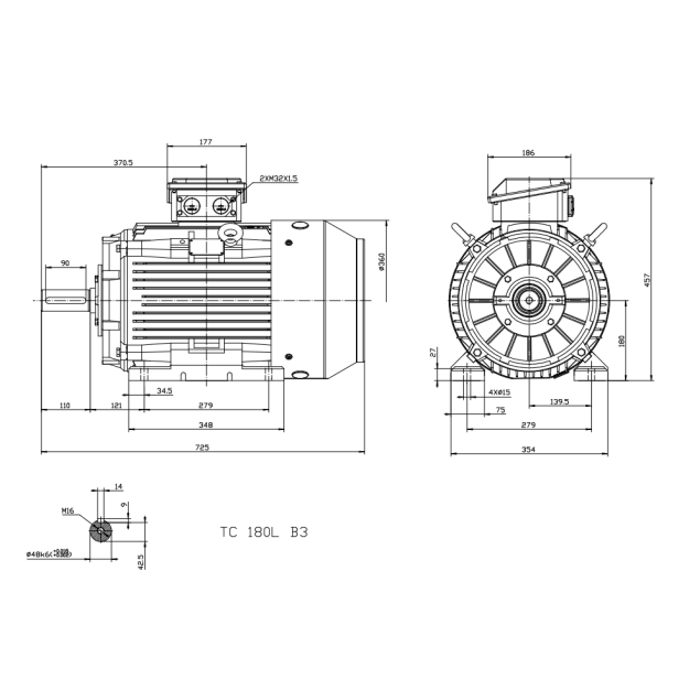Busck Wechselstrommotor T3CR225M-2B35, 45kW, 2950RPM, B35, 400/690, 50 Hz, Grauguss