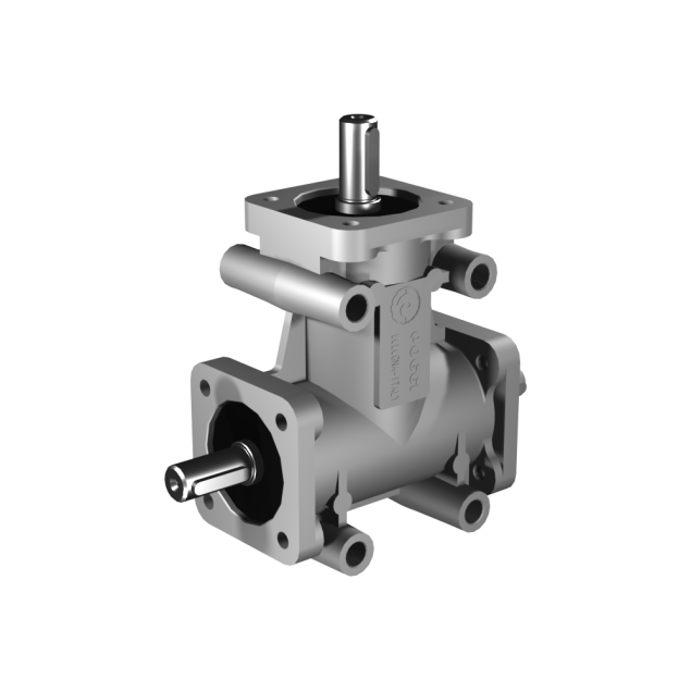 Poggi right angle gearbox 2008, R1:3, D1/2, Ø14h7, 3-way, Aluminium