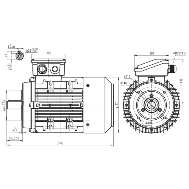 Busck AC motor T2A90L-8, 0.55kW, 705RPM, 230/400V, 50Hz, aluminium