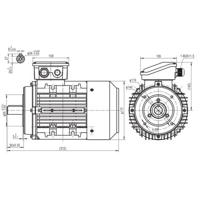 Busck AC motor T2A90S-8, 0.37kW, 710RPM, 230/400V, 50Hz, aluminium