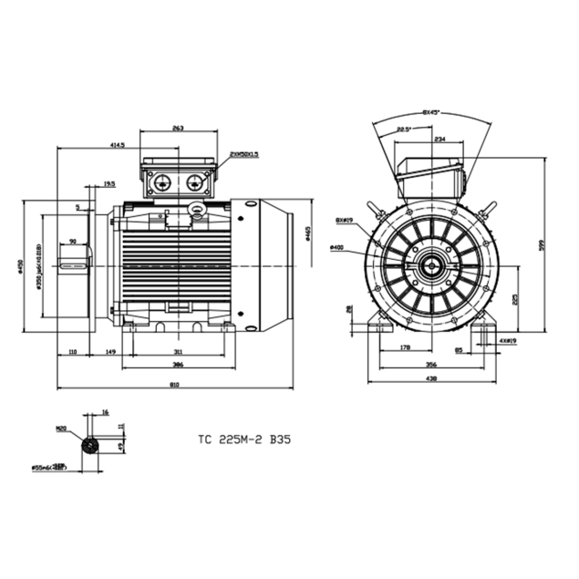 Busck AC-motor T3CR225M-2B35, 45kW, 2950RPM, 400/690V, 50Hz, aluminium