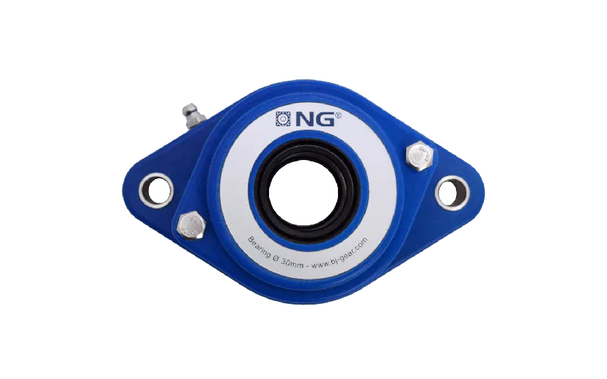 NG waterproof flange bearing F2 Ø30, 2-bolt, open cover, blue