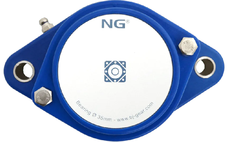 NG waterproof flange bearing F2 Ø35, 2-bolt, closed cover, blue