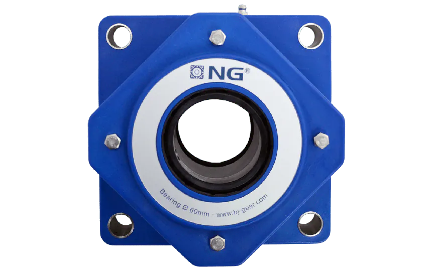 NG waterproof flange bearing F4 Ø60, 4-bolt, open cover, blue