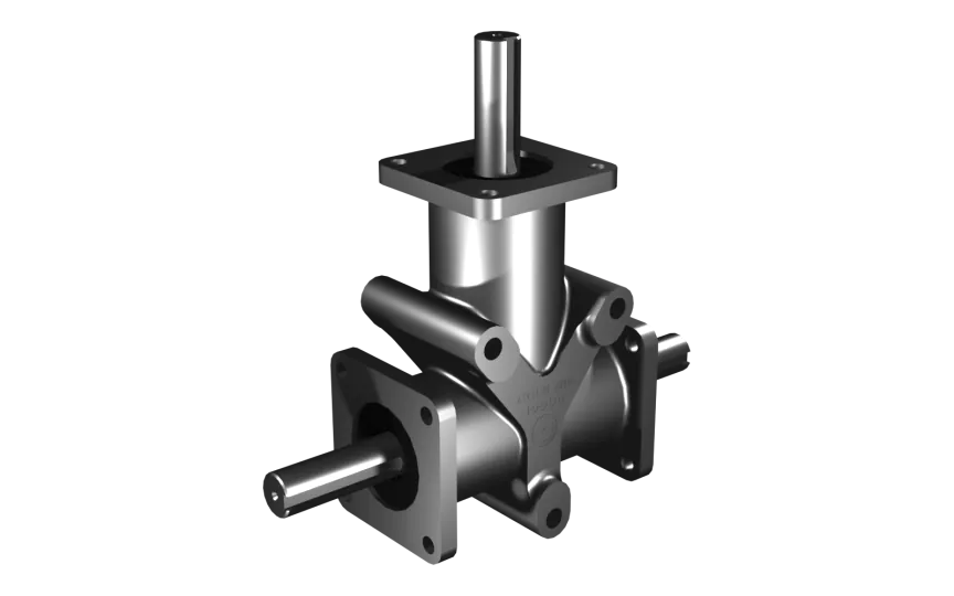 Poggi right angle gearbox 5033, R1:2, D1/2, Ø25f7, 3-way, Stainless steel
