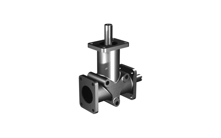Poggi right angle gearbox 5011, R1:2, D2, Ø15f7, 2-way, Stainless steel