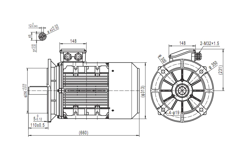 Busck AC motor T3CR180L, 22kW, 1460RPM, B3, 400/690, 50 Hz, Busck AC motor T3CR160MB-2B5, 15kW, 2940RPM, B5, 400/690, 50 Hz, Cast iron