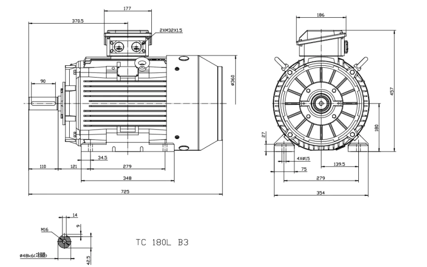 Busck Wechselstrommotor  T3CR180L-6B3, 15kW, 960RPM, B3, 400/690, 50 Hz, Busck Wechselstrommotor  T3CR225M-2B35, 45kW, 2950RPM, B35, 400/690, 50 Hz, Grauguss