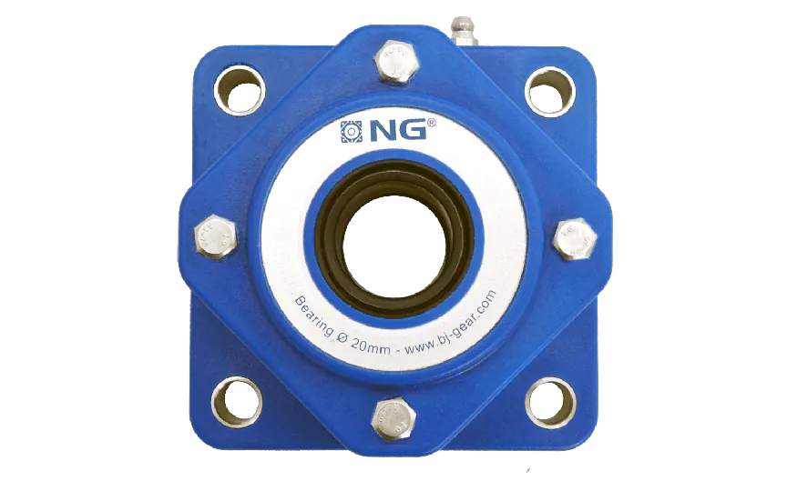 NG waterproof flange bearing F4 Ø20, 4-bolt, open cover, blue