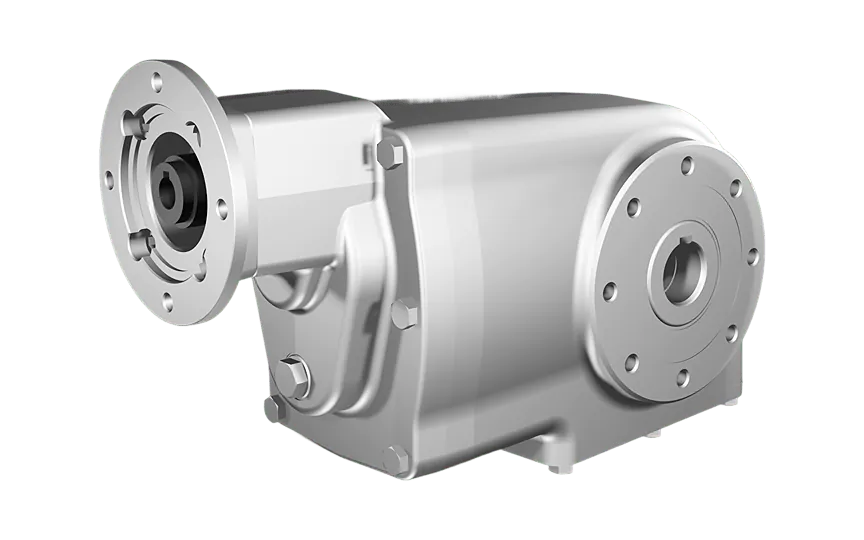Clean-Geartech X43N, helical bevel gear Ø25H7 hollow shaft, 230,79:1, input 63B14, V5, stainless steel