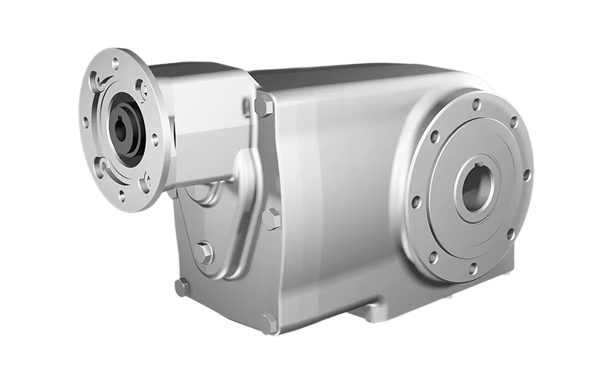 Clean-Geartech X74N, Kegelstirnradgetriebe Ø40H7 Hohlwelle, 99,66:1, Eingang 71B14, B3, Edelstahl