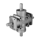 Poggi right angle gearbox 2027, R1:1, D1/2, Ø24h7, 4-way, Reduced backlash, Aluminium